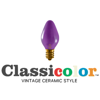 Vintage-style C7 LED Christmas light bulbs in classic purple