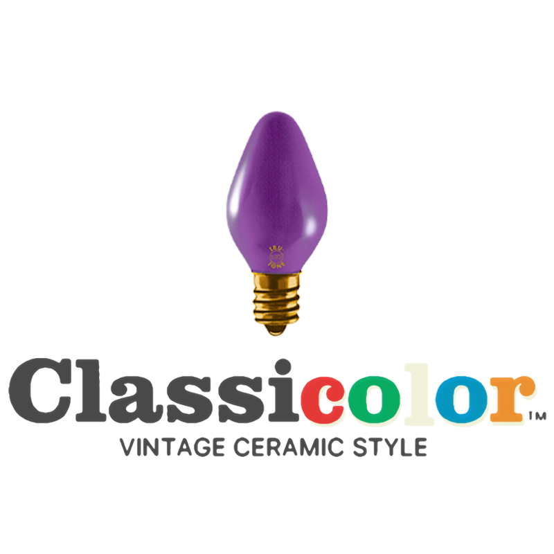 Vintage-style C7 LED Christmas light bulbs in classic purple