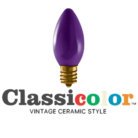 Vintage-style C9 LED Christmas light bulbs in classic purple