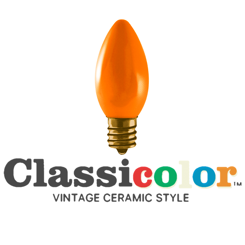 Vintage-style C9 LED Christmas light bulbs in classic orange