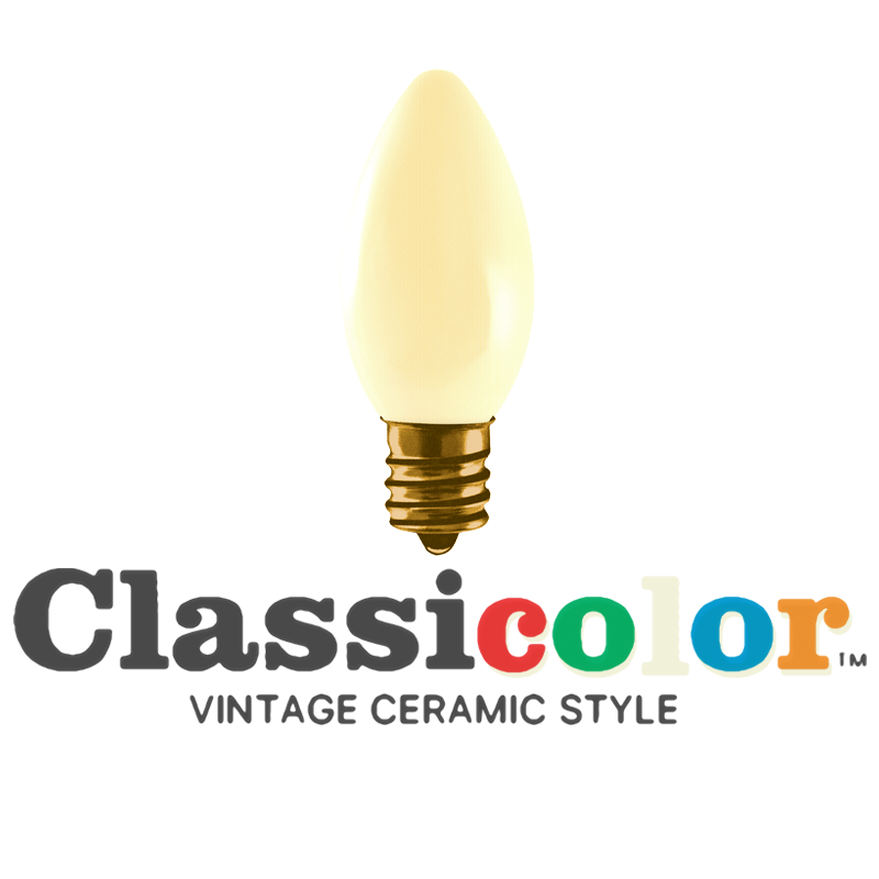 Vintage-style C9 LED Christmas light bulbs in classic white