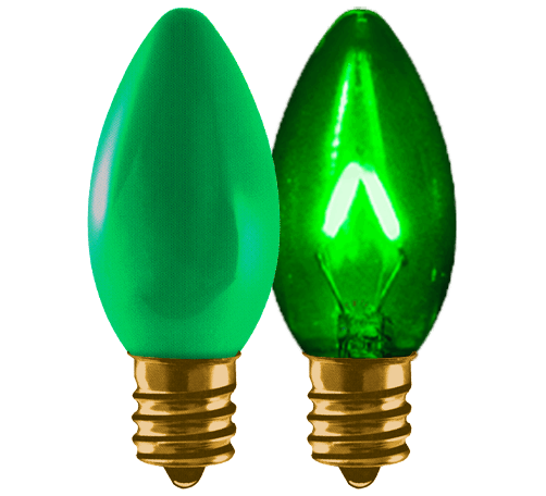 Vintage-style C9 LED Christmas light bulbs in classic greens for St Patrick's Day