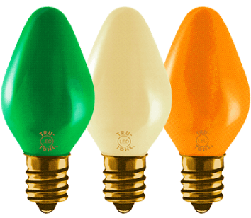 Vintage-style C7 LED Christmas light bulbs in the Irish flag colors for St Patrick's Day
