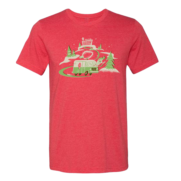 Unisex cotton short sleeve t-shirt with Tru-Tone holiday graphic in red