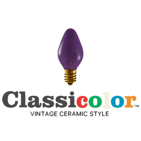 Vintage-style C7 LED Christmas light bulbs in classic purple