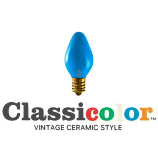 Vintage-style C7 LED Christmas light bulbs in classic blue