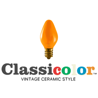 Vintage-style C7 LED Christmas light bulbs in classic orange