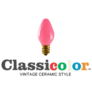 Vintage-style C7 LED Christmas light bulbs in classic pink
