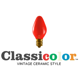 Vintage-style C7 LED Christmas light bulbs in classic red