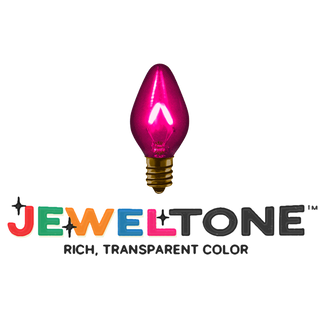 Vintage-style C7 LED Christmas light bulbs in transparent magenta