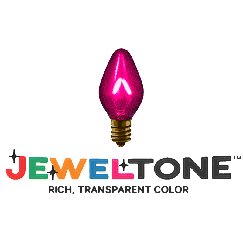 Vintage-style C7 LED Christmas light bulbs in transparent magenta